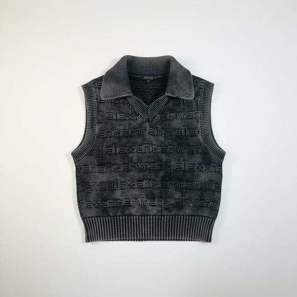 Alexander Wang Jackets & Blazers - Alexander Wang Logo Knit Cropped Vest Collared Gray Size S